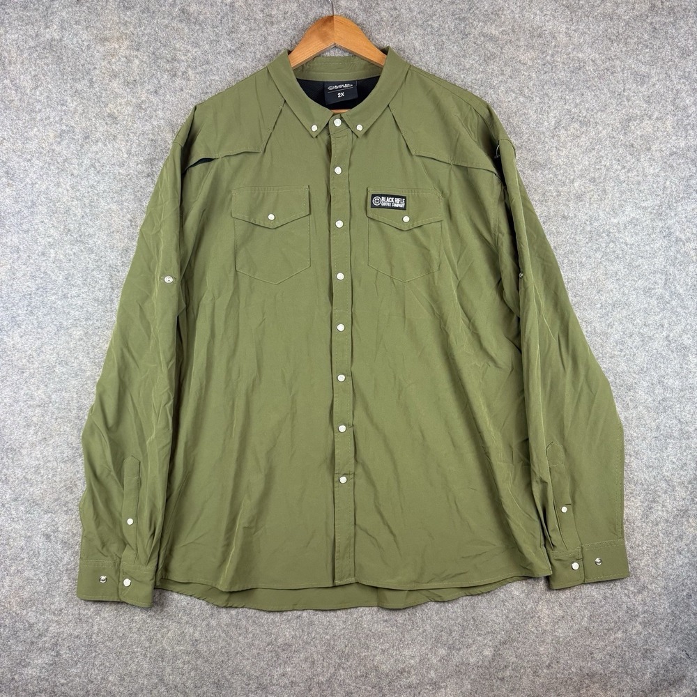 Black Rifle Coffee Company Western Shirt Mens 2X Green Pearl Snap Stretch